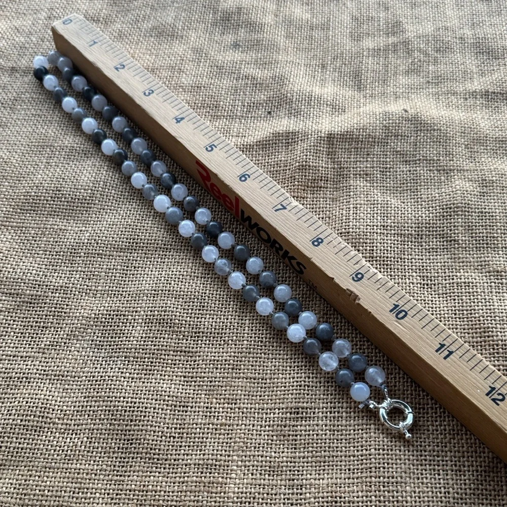 Moonstone & Clear Quarts knotted necklace handmade